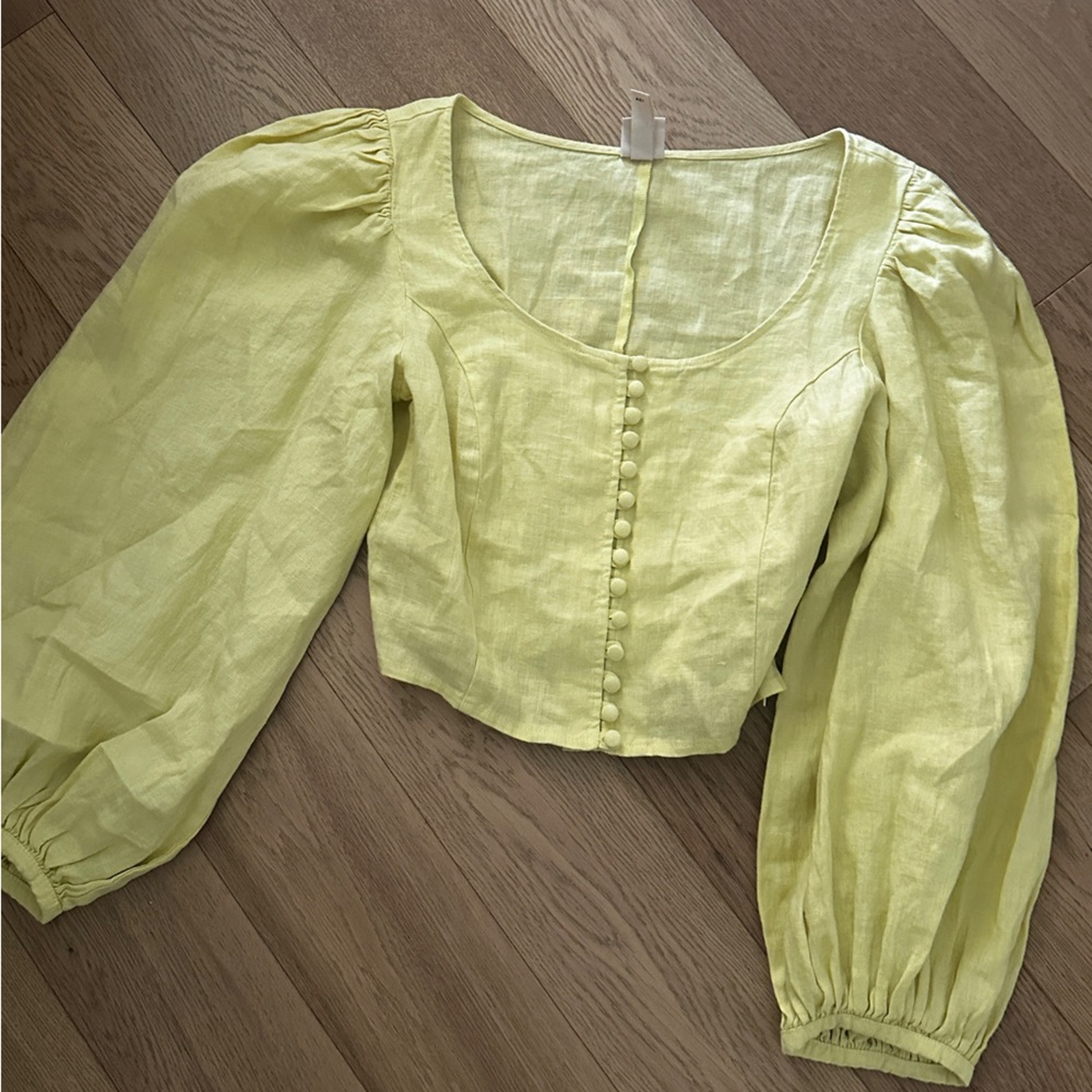 H&M linen balloon sleeve top XS
